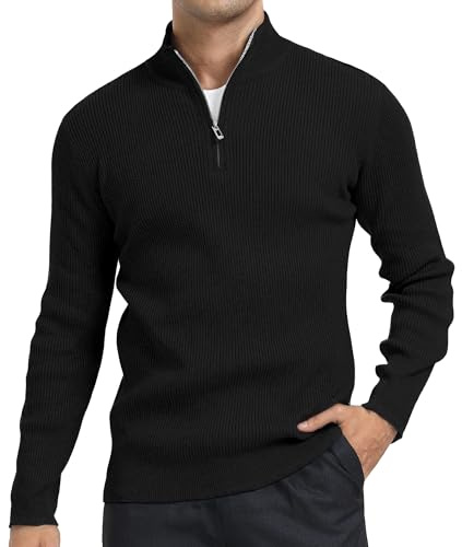DAFENP Herren Rollkragenpullover Strickpullover Zip Pullover Winterpullover Turtleneck Pulli Arbeitspullover Warm Winter Sweater FS6783M-Black1-L