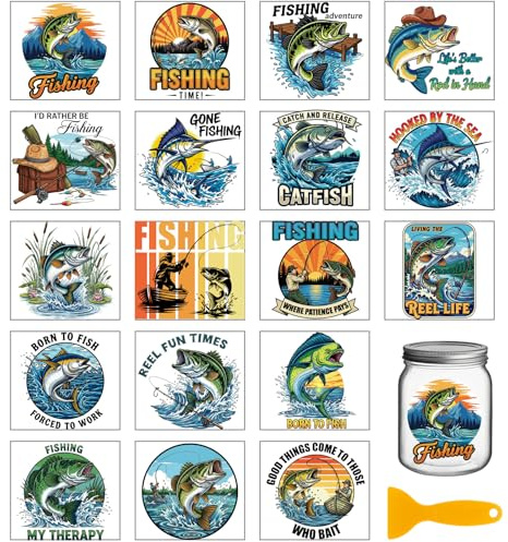 GLOBLELAND 18 Blatt Vintage Fishing Bass Rub On Transfers Aufkleber Zum Basteln 3.9x3.6 Zoll Thunfisch UV DTF Cup Wraps Aufkleber Aufkleber Marine Fish Transfer Aufkleber Für Glasflaschen Dekore