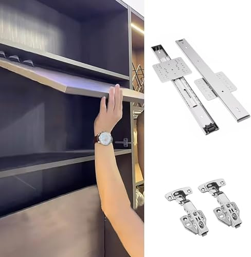 Binario per Porta Scorrevole Guide per Ante a Scomparsa 350 450 550 600 mm, Kit di Ferramenta per Ante Scorrevoli con Cerniere, System di Guide per Porte Scorrevoli Senza(Silver,24inch/600mm)