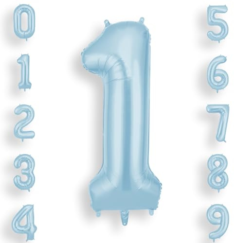 AOOSU Zahlen Luftballon Geburtstag 1 Blau, 40 Zoll Geburtstagsdeko Ballon 1, Riesige Folienballon 1 für Mädchen Jungen Geburtstagsparty Deko, Jubiläum 1 Jahre Deko