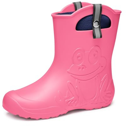 Ladeheid EVA Gummistiefel Damen warm gefüttert durch herausnehmbaren Innenschuh leichte wasserdichte Regenstiefel Griffe zum Anziehen rutschfeste Sohle LA-CA-23 (Rosa, 38/39 EU)