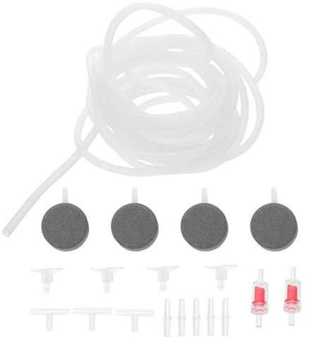 VICASKY Kit Tuyau d'air Aquarium 5 M avec Pierres à Air, Clapet Anti-Retour et Ventouses Amovibles – Accessoires Pompe à Air pour Filtration Aquarium Eau Douce et Marine