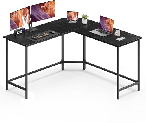 VASAGLE Eckschreibtisch, L-förmiger Computertisch, 140 x 140 x 74,7 cm | Platzsparender Bürotisch, Homeoffice, Gaming, ebenholzschwarz-mattschwarz, Barnet Kollektion LWD073B56