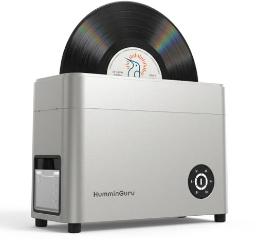 HumminGuru Ultrasonic Vinyl Record Cleaner Machine, NOVA Silver,7/10/12Inch | 40kHz Vinyl Record Cleaning Machine with Auto Drying & Water Reuse Filter System, Compact Record Washer LP Deep Cleaning Kit