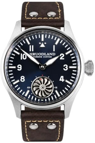 HRUODLAND Montre Homme Automatique Bleu, Montre Automatique Homme Style Aviateur Vintage, Montre Mécanique Homme avec Cadran Bleu 44mm, Verre Saphir, Lumière BGW9, Design Militaire, Bracelet Cuir