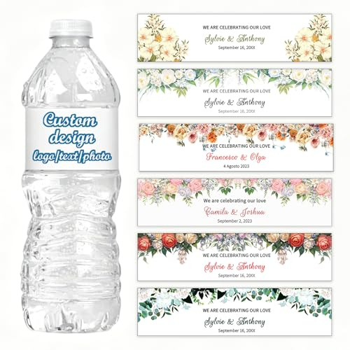 Etichette adesive impermeabili personalizzate per bottiglie d'acqua, 5 x 20 cm, adesivi personalizzati per bottiglie con logo con testo fotografico per matrimoni, addio al nubilato, fidanzamenti