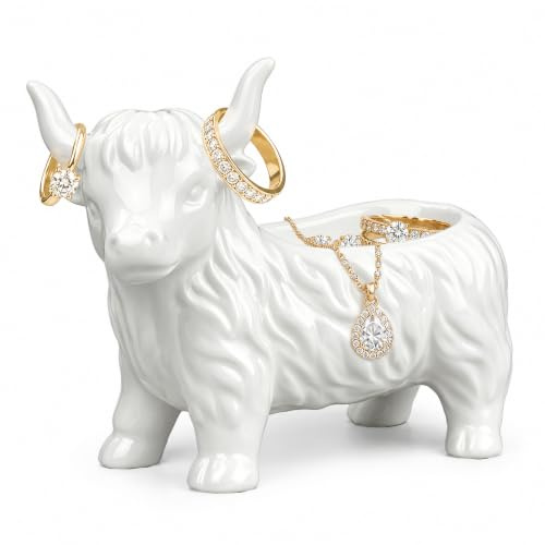 Highland Cow Ring Holder, Ceramic Highland Cow Gifts for Women, Room Decor | Cute Scottish Coo Trinket Dish Tray, Decorative Vanity Storage Bowl, Ideal Gift for Coo Lovers Mum Friends Birthday Present