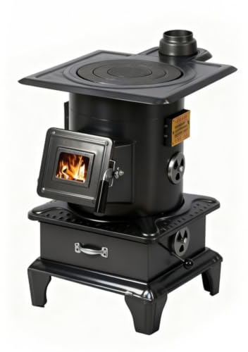 Heavy Duty Coal Heating Stove with Oven, Multi-Function Wood Burning Furnace for Home Indoor Heating, Energy-Saving Tabletop Fireplace with Water Boiling, Thickened Steel