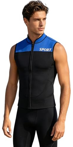 Sinleey dykdräkter för herr rashguard dykjacka för herr dragkedja fram kontrasterande färg under vattnet, Svartblå, 3XL
