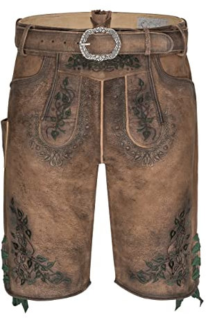 Schöneberger Trachten Couture Herren Lederhose Maximilian - Premium Trachtenlederhose Schöneberger Trachten inkl. Trachtengürtel , 52, Braun