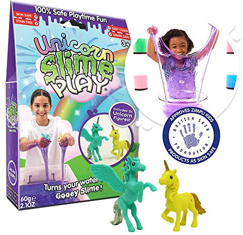 Zimpli Kids Unicorn Slime Play Purple - 2 Figuras de Unicornio, Convierte mágicamente el Agua en pegajosa y Colorida, Regalo de Juguete de Unicornio para niñas, Juego sensorial para niños pequeños,