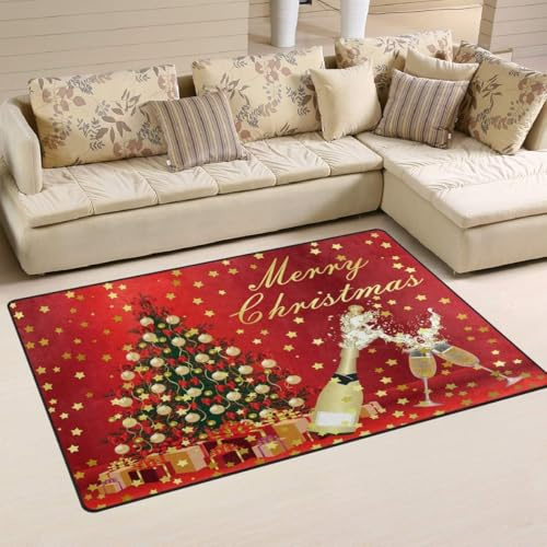 GDDO Merry Christmas Santa Claus Tree Snowflake Area Rug Rugs Carpet for Living Room Bedroom 100 x 150 cm(3 x 5 feet)
