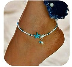 Jovono Boho Beach Sommer Fußkettchen mit Grüner Seestern Foot Jewelry für Frauen und Mädchen