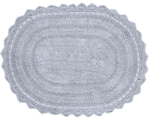 RAJRANG BRINGING RAJASTHAN TO YOU Grauer Badteppich oval - 61x43 cm rutschfeste Badematte aus weicher Baumwolle für Badewanne WC Eingang Wohnaccessoires ovaler Baumwollbadeteppich