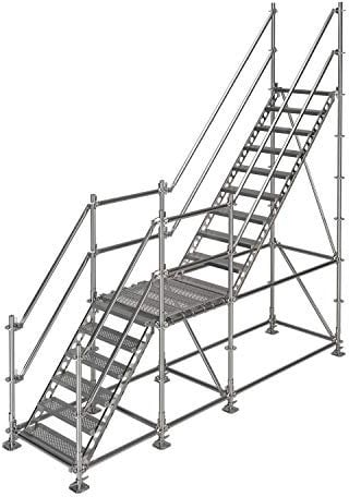 Scafom-rux Feuerverzinkte Bautreppe [15 Stufen] Außentreppe 3,15 Meter Höhe, 80 cm Breite und 45 Grad - Treppe außen - Außentreppe Bausatz - Aussentreppe & Stahltreppe für Gerüst & Garten