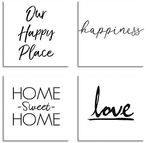 ARTLAND Wanddeko Leinwand Bilder Set 4tlg. je 30x30 cm Quadratisch Bilder mit Sprüchen Liebe Zuhause J4RM