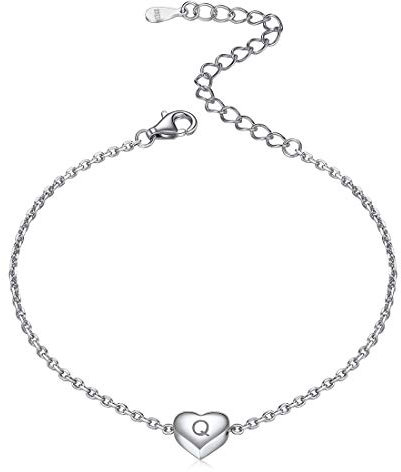 ChicSilver Silber Armbänder Buchstabe Q Anhänger Herz Armbänder damen 16cm lang Sommer Armskette
