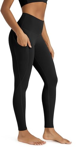 ODODOS Women's High Waisted Full Length Yoga Leggings with Pockets, 28 Inseam Tummy Control Non See Through Workout Athletic Running Yoga Pants, Black, X-Large