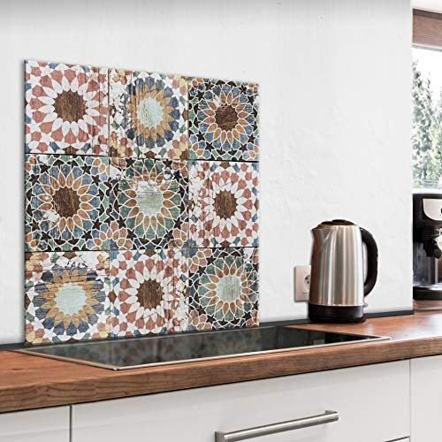 murando Glass Splashback for Kitchen Backsplash Cooker Protector Tempered Glass Decorative Wall Art Panel Heat Resistant Graphic 60x60 cm / 24x24 Mosaic Tiles Wood Boards f-C-0435-aq-a
