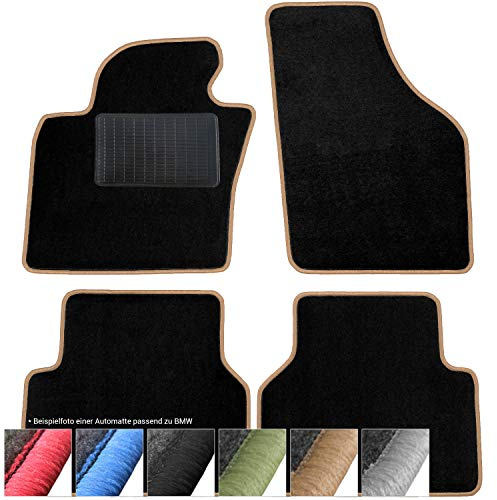 moto-MOLTICO Fußmatten Auto - Velours Autoteppiche | passend für BMW 5er F10 F11 X-Drive (2010-2017) - 4-teiliges Set - Schwarze Automatten mit Beigen Ziernähten