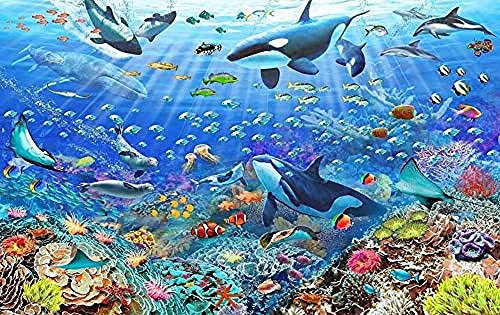 Schöne handgemalte blaue Ozean-Unterwasserwelt-Fischhai-Wal-Tapete Tapete wandpapier fototapete 3d effekt tapeten Wohnzimmer Schlafzimmer kinderzimmer-350cm×256cm