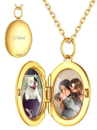 Custom4U Collier Personnalisé avec 2 Photos Argent pour Fille Plaqué Or