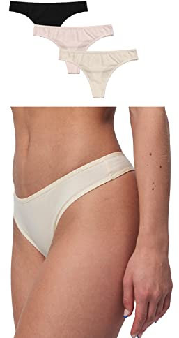Snocks Tanga Damen aus Bio-Baumwolle (3er Pack) - String Damen Klassisches Design - Angenehmes Tragegefühl ohne Einschneiden - Unsichtbare Unterwäsche im Alltag - Mix (Nude/Schwarz/Rose) - L