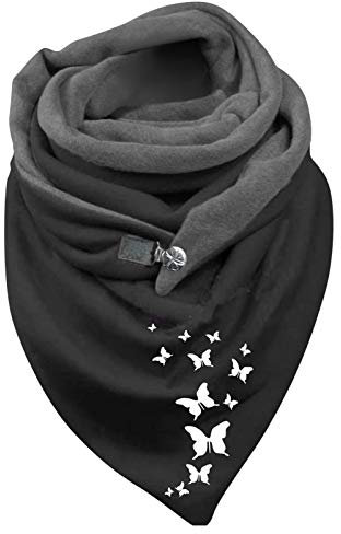 Briskorry Schal Damen Dreieck Elegant Schwarz Button Knopf Dreieckstuch Lässige Herbstschal Winterschal Retro Drucken Halstücher Herbstschal Weich Scarf (F1)