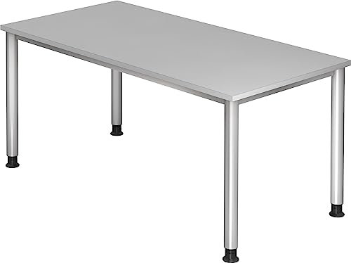 bümö Schreibtisch manuell höhenverstellbar | Bürotisch in 8 Dekoren & 7 Größen verfügbar | Büroschreibtisch (Rechteck: 160x80 cm, Grau)