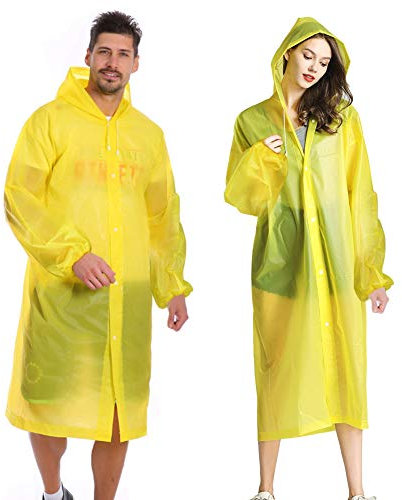 Aolegoo 2 Stück Regenponcho, Wiederverwendbarer, Tragbarer Unisex-Regencape für Fahrrad, Wandern, Camping, Ausflug, Angeln, Konzert, Stadion, Festival (Gelb)