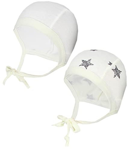 TupTam Unisex Baby Erstlingsmütze zum Binden 2er Pack, Farbe: Sterne/Ecru, Größe: 62-68