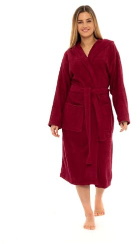 CICK Peignoir de bain éponge de qualité supérieure pour femme très absorbant 100 % coton, design à capuche, parfait pour les hommes et les femmes en vêtements d'intérieur et cadeaux, bordeaux, L-XL