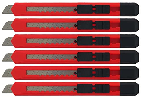6 x Cuttermesser 9mm flaches Kunststoffgehäuse rot