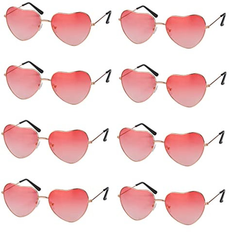 Herz Brille, 8 Paare Rosa Herzbrille Herz Geformt Sonnenbrille Retro Kostümbrille Partybrille, Hippie Brille für 60er 70er 80er 90er für Musik im Freien Party Bar Nachtclub