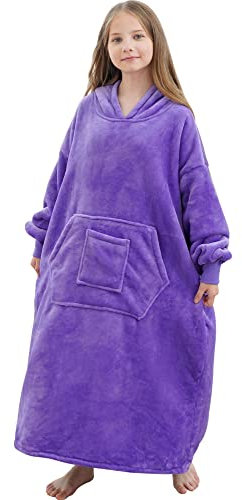 FUSSEDA Oversized Wearable Blanket Sweatshirt,Super Thick Warm Fleece Sherpa Cozy Blanket Hoodie with Pockets&Sleeves for Adult Kids