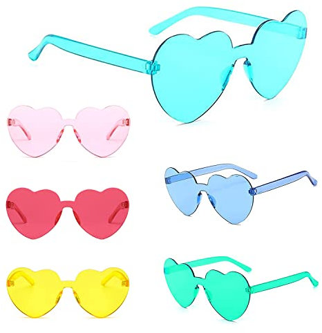 Yomaido 6/10 Stück Herz| Rund Party Brillen| Sonnenbrille, Lustige Partybrillen, Randlose Hippie Herzförmige Brille,für Geburtstagsfeier, Fasching, Karneval, Malle, für Kinder und Erwachsene