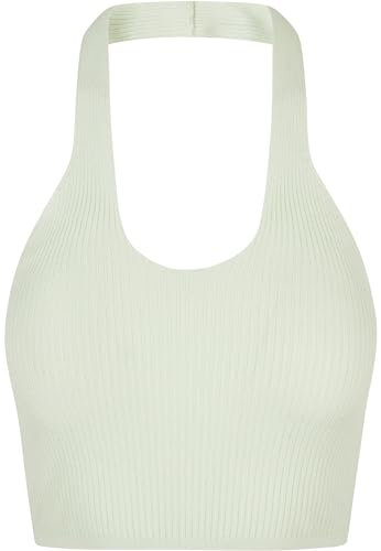 Urban Classics Damen Ladies Rib Knit Crossed Neckholder Top T-Shirt, lightmint, 3XL