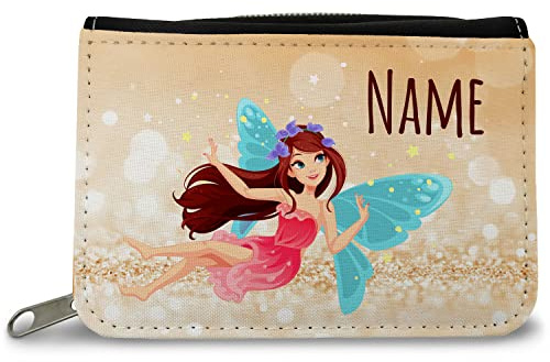 GRAVURZEILE Bedruckte Geldbörse - Zauberfee Design - Personalisiert mit Name - Geschenk für Kinder & Teenager - für Jungen Mädchen Schüler zum Geburtstag Einschulung - Farbe: Beige