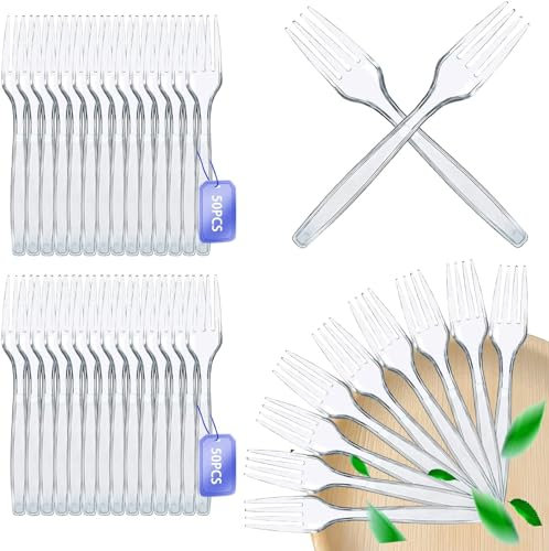 100 Stück Plastikbesteck,Plastikgabeln,Plastikbesteck Set,Party Besteck Plastik,Plastik Messer Mehrweg,Messer und PlastikLöffel,Robust partygeschirr,Party Besteck für Familienfeiern