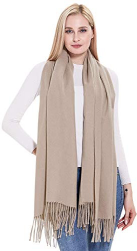 vimate Kaschmir Warm Schal, Winter Warm Solid Beige Pashmina Kaschmir Schals und Wraps für Damen/Damen (DE-Khika)