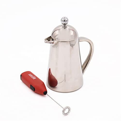 La Cafetière Havana 3 Cup Stainless Steel Cafetiere, and Red Battery Powered Milk Frother Set