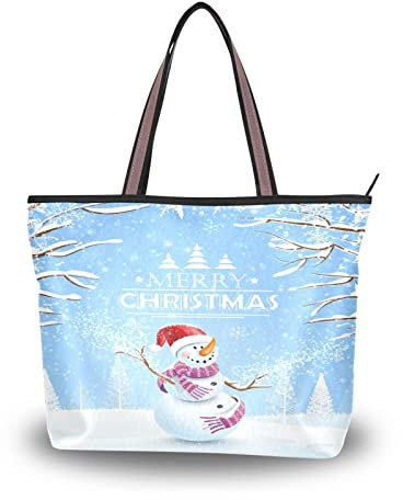 Damen-Handtasche, Weihnachtsmotiv, Schneemann-Design, mit Reißverschluss, Weiß, weiß, Medium