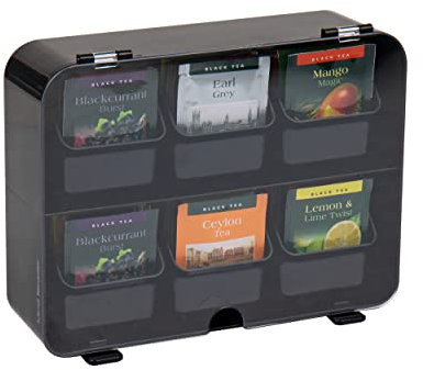 Mind Reader Tea Bag Organizer, Tea Station Organizer, Countertop, Wall Mountable, Acrylic, 10.5 L x 3.25 W x 8 H, Black