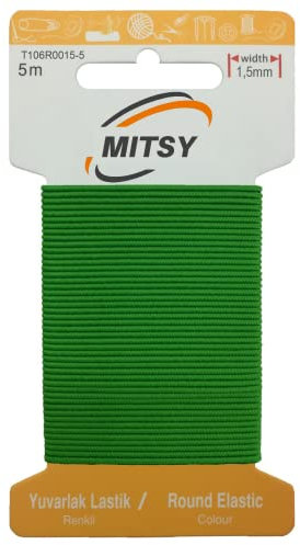 MITSY Reißfeste Rund Gummiband Gummikordel Gummibänder zum Nähen Breit 1.5 mm 5 m Grün Stark Rundgummi Gummilitze für Hosengummi Haushalt DIY Handwerk Stoffe zum Nahen