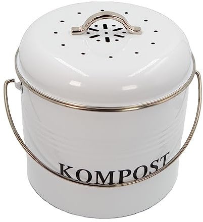 Intirilife Komposteimer Biomülleimer aus Eisen für die Küche - 21.5 x 19 x 20.5 cm - 3 Liter Füllmenge - Behälter für Müll Bioabfall Kompost inkl. 2 Kohlefilter geruchsdicht mit Schwenkgriff