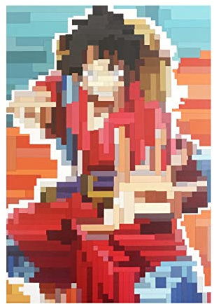 CosplayStudio Hochwertiges One Piece Wandbild mit Monkey D. Ruffy | Pixel Art auf Hartschaumplatte | Monkey D. Luffy Poster | Wano Kuni Arc | 30x42cm