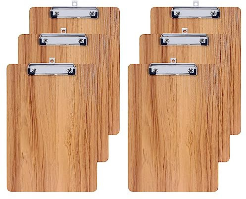 GUOKOFF Klemmbrett A5, 6 Stück Klemmbrett Holz, Hartplatten Klemmbrett A5 mit Gummierter Metalklemme, Schreibbrett Pad Halter Clipboard DIN A5