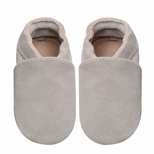 IceUnicorn Baby Lauflernschuhe Krabbelschuhe Baby Mädchen Jungen Lederpuschen Weicher Leder Wildledersohlen Lederschuhe Babys(Grau, 6-12 Monate)