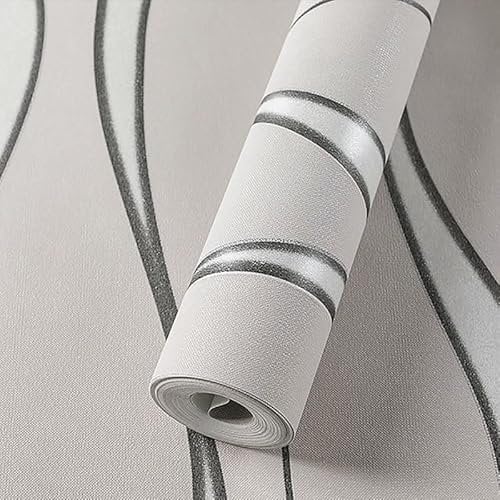 Trafagala Grey Non-Woven Wallpaper Glitter Effect Textured 3D Flocking Embossed Wallpapers 53cm x 9.5m Wave Stripes Wall Paper Roll for Living Room Bedroom