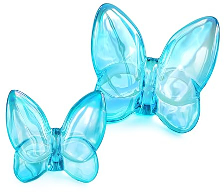 KRISININE Kristall-Schmetterling-Figuren, farbige Cyanblaue Glas-Schmetterlinge, Dekoration für Zuhause, Glas-Tier-Sammlerstücke, Dekorationen, 2 Stück